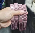 Pink metal watch band replacement stainless steel three bead strap for smart watch accessories - Pink