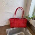 Bolso tote trenzado rojo bolso de hombro minimalista elegante bolso de moda para mujer - Rojo