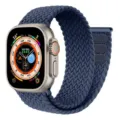 Detailed view of blue woven nylon replacement strap for smartwatch, durable and comfortable fit. - Dark Blue