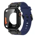 Robustes PC Schutzgehause und dunkelblaues Silikon Uhrenarmband Set im sportlichen kompatiblen Design. - Schwarz Blau