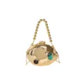 Goldene metallische asymmetrische Abendtasche mit edlem Perlenhenkel und Kette. - Mit Griff / Gold