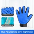 Blue pet grooming glove right hand silicone cat hair remover double sided deshedding tool - Double-Sided Cat Grooming Glove (Right Hand) / Unisex / Blue