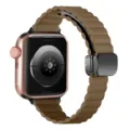 Brown leather magnetic folding clasp watch band replacement compatible with smart watch models. - Slim Brown Litchi Grain