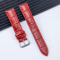 Bracelet de montre en cuir rouge avec boucle ardillon argentée, bracelet de rechange universel. - Rouge