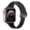 Magnetic folding buckle leather watch strap compatible with apple watch ultra series. - Slim Black Litchi Grain