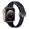 Dark blue magnetic leather loop watch band replacement compatible with smart watch models. - Slim Indigo Litchi Grain