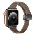 Brown wavy leather magnetic folding buckle watch strap compatible with smartwatches, stylish band. - Slim Light Brown Twill