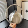 Silver metallic spherical handbag with round top handle, stylish evening party purse for women. - Silver