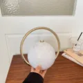 Chic white marble pattern ball handbag with gold round metal handle for women evening party. - White