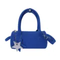 Blue solid color cylindrical handbag baguette shoulder crossbody bag for women with star charm - 21x10x10 with Pendant / Blue