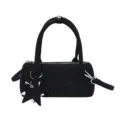 Black suede baguette bag with star charm, stylish cylindrical handbag for women daily use. - 21x10x10 with Pendant / Black