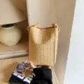 Élégante sac seau tressé beige pour femmes, sac bandoulière élégant pour le quotidien. - Kaki