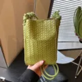 Sac seau en cuir tressé vert, sac à bandoulière élégant pour femme trajet quotidien. - Vert