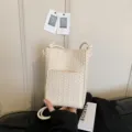 Μοντέρνη Πλεκτή Λευκή Τσάντα Bucket Κομψή Τσάντα Χιαστί Γυναικεία Casual Τσάντα Ώμου - Ζαχαρί
