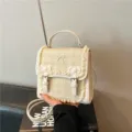 Mini plaid backpack for women, cute bow lace trim, stylish commuter casual daypack bag. - Off White