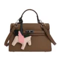 Bruine lederen handtas schoudertas met paard bedel retro ontwerp dames mode tas. - Grijs