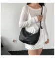 Schwarze Leder Hobo Umhängetasche, lässige elegante Damentasche Schultertasche Variante. - Schwarz