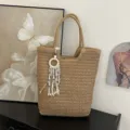 Modische gewebte Stroh Handtasche für Damen große Kapazität lässige Schultertasche - Khaki