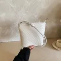 White woven leather bucket bag, stylish crossbody shoulder bag for women daily fashion. - White Without Pendant