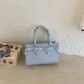 Bolso de mano azul claro chic para mujer, lazo elegante, bolso cruzado versátil. - Azul grisáceo