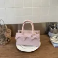 Bolso de mano con lazo rosa mujer bolso cruzado informal versátil elegante bolso tote lindo - Rosa Claro
