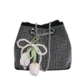 Black rhinestone bucket bag for women, sparkling crystal crossbody bag with chic pearl tulip charm. - Multicolor With Charm