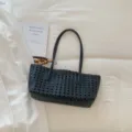 Bolso de hombro tejido negro para mujer, elegante bolso casual para el trabajo. - Negro