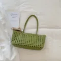 Bolso de hombro tejido mujer gran capacidad moda verde bolso de cuero PU diario informal - Verde