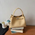 Sac seau en cuir jaune style coreen grand cabas elegante sacoche a bandouliere pour les femmes - Jaune avec Pendentif