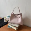 Pink leather handbag stylish shoulder bag large capacity tote casual crossbody bag variant - Pink with Pendant