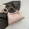 Pink leather handbag, stylish top-handle commuter shoulder bag with metal lock detail. - Pink Without Pendant