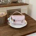 Bolso de mano de cuero PU rosa con lazo y dije de caballo de perlas, elegante bandolera. - Rosa Con Colgante