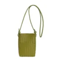 Green woven leather crossbody phone bag, luxury designer style mini shoulder bag for women. - One Size / Green