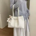 Chic white woven tote bag for women, large capacity stylish shoulder underarm bag. - White With Pendant