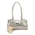 Sac à épaule métallisé argenté pour femme, sac sous bras rétro avec joli pendentif d'ours. - Avec Pendentif / Argent