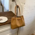 Woven Tote Bag Stylish PU Leather Shoulder Bag Casual Commuter Bucket Bag Summer New - Brown