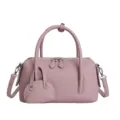 Pink litchi pattern leather bowling bag women large capacity handbag stylish crossbody bag - Pink