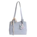 Casual floral print tote bag chic shoulder bag large capacity fashion underarm bag daily use - Blue