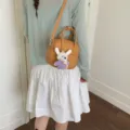 Modische kleine Damen Umhängetasche Handtasche quadratische Tasche mit Hasenanhänger. - Mit Anhänger / Gelb