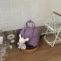 Lila PU Leder Mini Handtasche Mode Damen Schulter Umhängetasche quadratische Tasche süß - Mit Anhänger / Lila