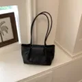 Bolso de hombro negro para mujer, bolso tote minimalista de piel PU, bolso casual chic. - Sin colgante / Negro