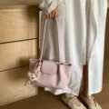Bolso de hombro casual para mujer de gran capacidad con colgante de oso, bolso tote rosa elegante. - Con colgante / Rosa