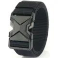 Men's black tactical nylon belt with heavy-duty quick-release buckle, casual outdoor canvas. - Black
