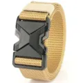 Khaki tactical nylon belt for men featuring a durable black X-shaped quick release buckle. - Khaki