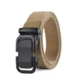 Cinturón de lona táctica caqui para hombre con hebilla automática negra para exterior. - Caqui / 120cm