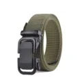 Men's Army Green Canvas Belt with Black Automatic Buckle Casual Work Pants Waistband - Army Green / 120cm