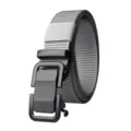 Men's grey canvas belt with black automatic metal buckle, casual outdoor tactical trouser strap - Gray / 120cm