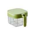 Caja de condimentos transparente de cuatro compartimentos con tapa verde y asa. - Multicompartimento verde