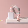 Cute silicone candy cable protector set for mobile phone charging wire anti-breakage accessory. - Pink and White (2-Pack)