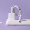 Cute cartoon candy silicone charging cable protector and adapter variant style, pink and blue. - Blue and Purple (2-Pack)